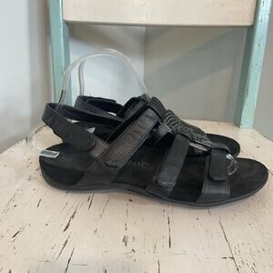 Vionic Amber Medallion Sandals‎ Heel Strap Black Croc Embossed Leather Size 8